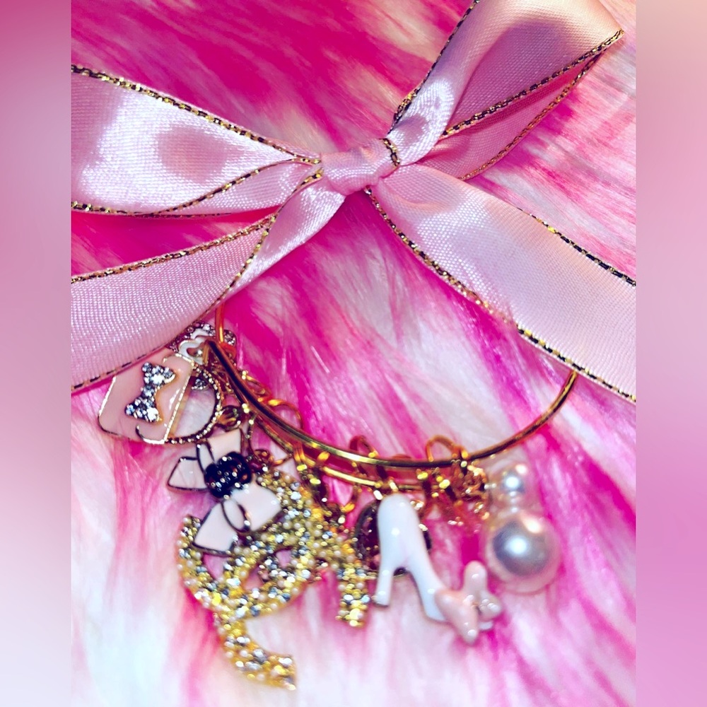 Girly Pink Girly and Gold Charm Bracelet
